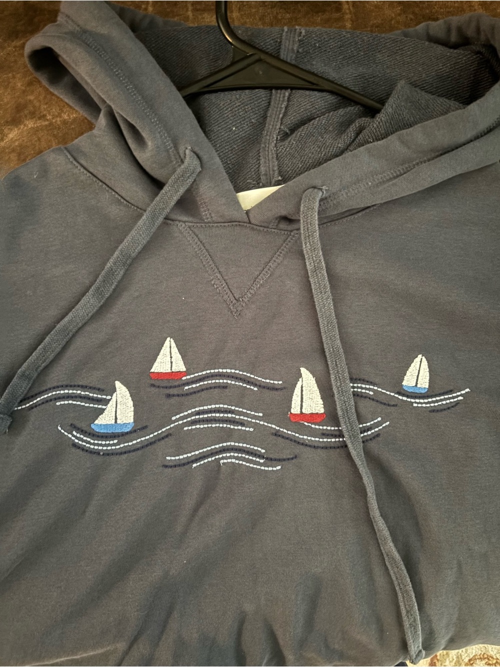 Mia & Tess Women's Navy Hoodie with Embroidered Sailboat Motif